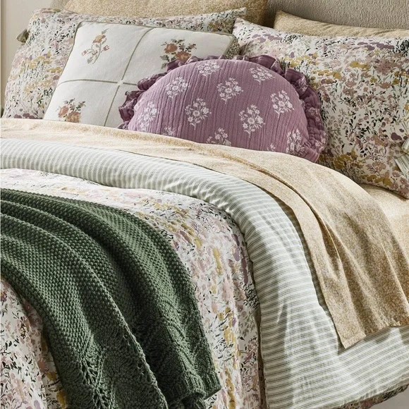 Studio McGee Bundle Purple/Cream Jaquard Throw Blanket & Pillow